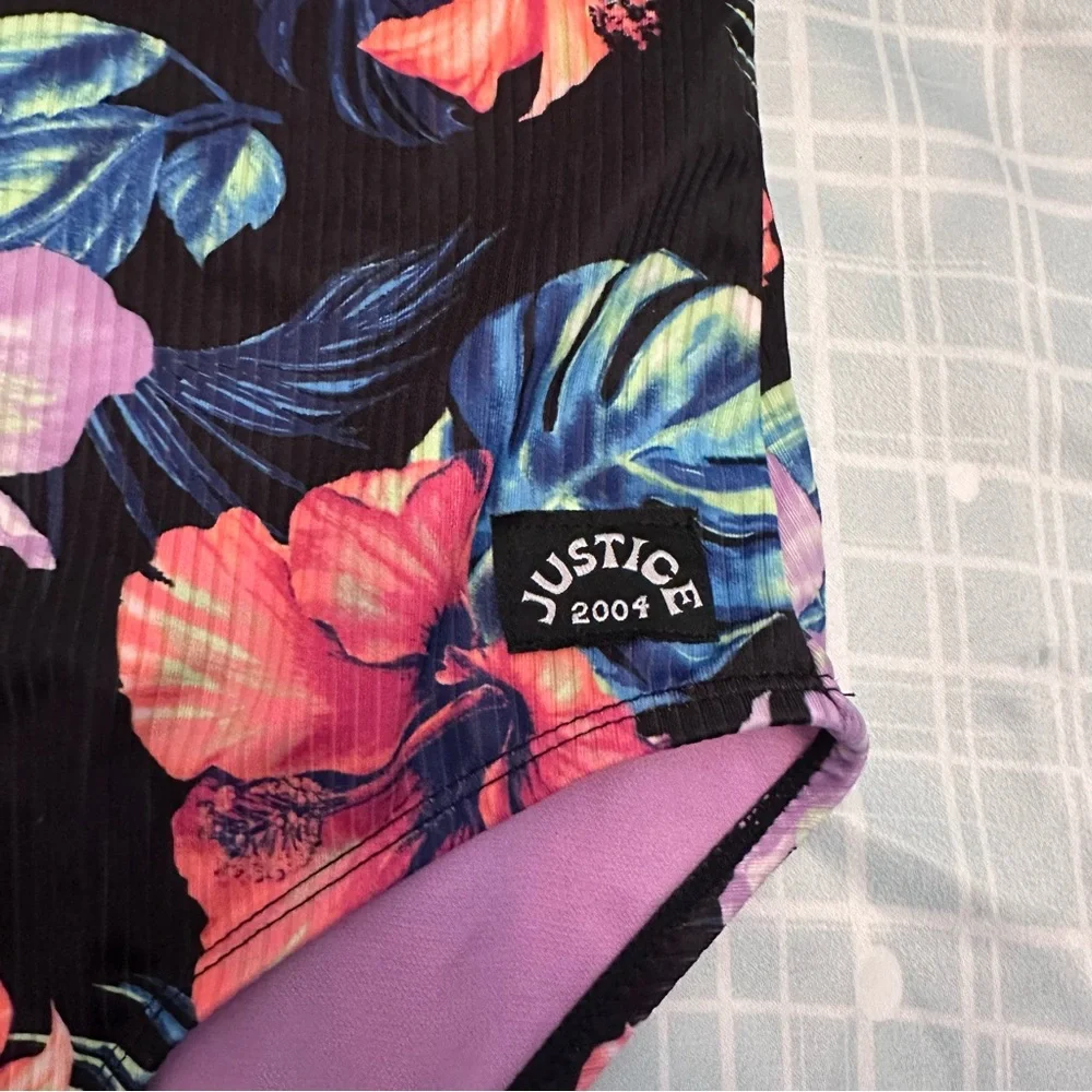Justice Black Floral Girls’ Swim One Piece